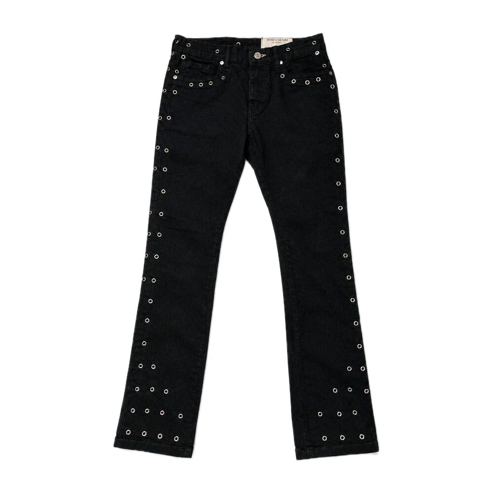FWRD Denim Black Grommet Studded Jeans Size 14 Stacked Y2K Stretch Pants GUC